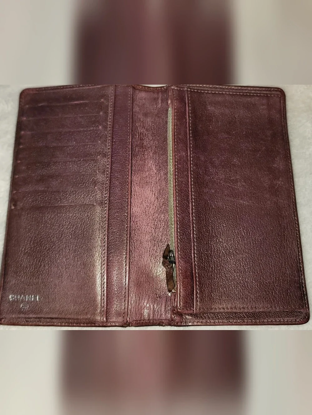 CHANEL Camellia Long Bifold Wallet CC Logo Brown/Plum Purse Authentic